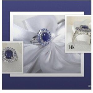 Tanzanite & Diamond 5.88ctw Statement Ring | 14K White Gold | 7.1g | Size 7.5